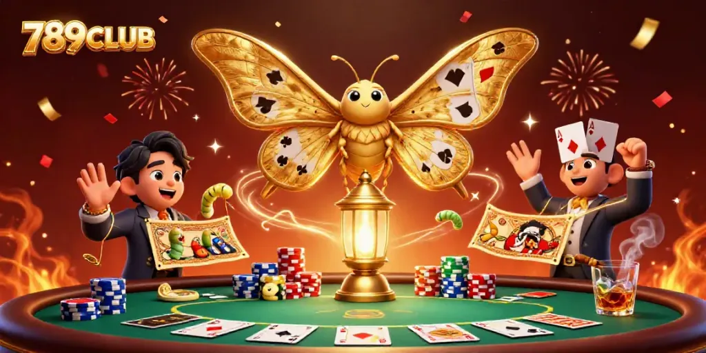 Experience the excitement of 789CLUB with vibrant casino-themed illustration showcasing poker elements.