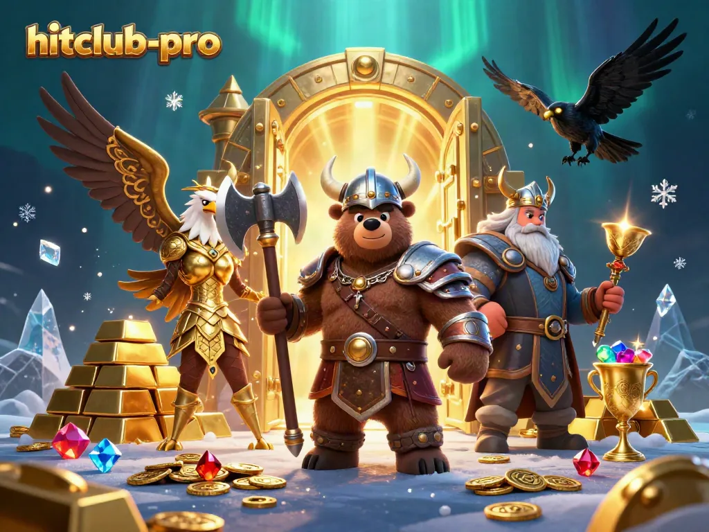 Engage with hitclub-pro's thrilling gaming universe featuring Viking characters and a treasure vault.