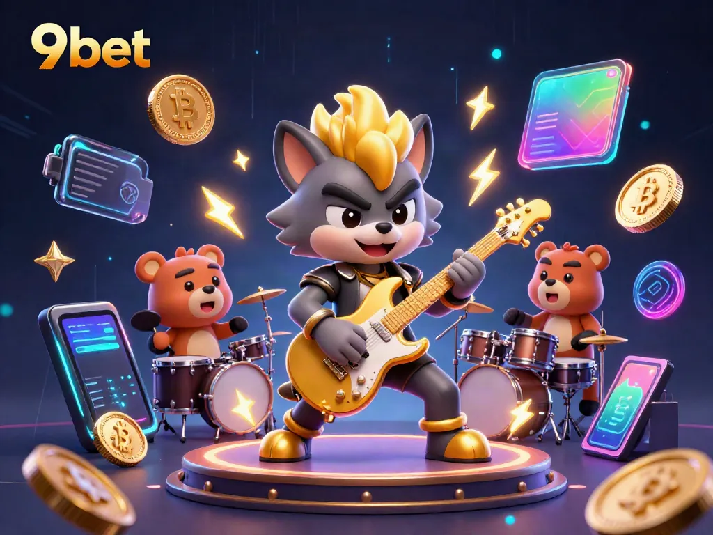 Experience thrilling 9bet action with electrifying cartoon characters on a bustling casino stage.
