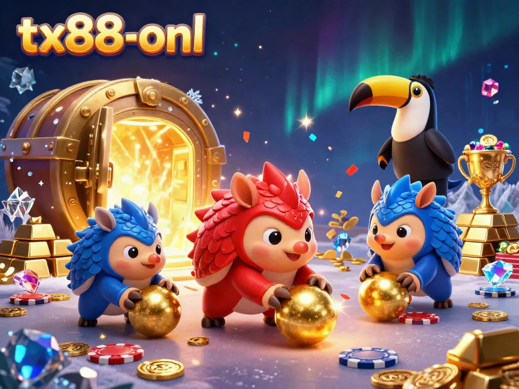 Engage with tx88-onl in an animated scene of rival pangolins enjoying a vibrant casino atmosphere.
