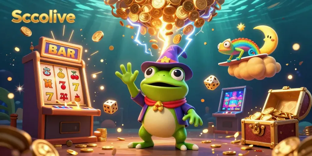 Experience Socolive's vibrant online casino world with golden coins, lively characters, and engaging game elements.