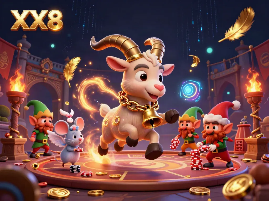 Experience the festive chaos of the XX8 casino with Krampus and playful elves stealing poker chips.
