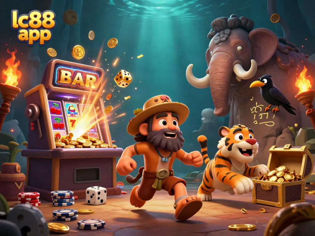 Experience the excitement of the lc88 app in this vibrant casino scene with dynamic characters and actions.