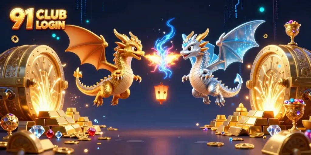 Engage in thrilling gameplay at 91 CLUB LOGIN, surrounded by golden treasures and enchanting dragons.