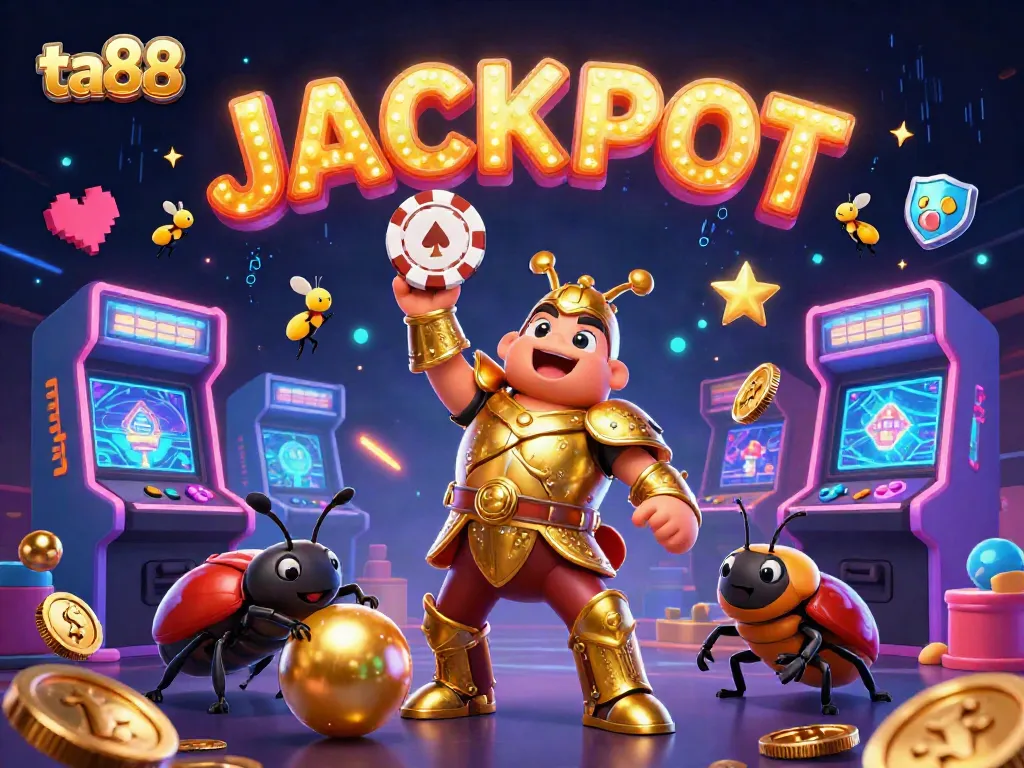 Experience the excitement of ta88 with a vibrant scene featuring a hercules beetle winning at casino games.