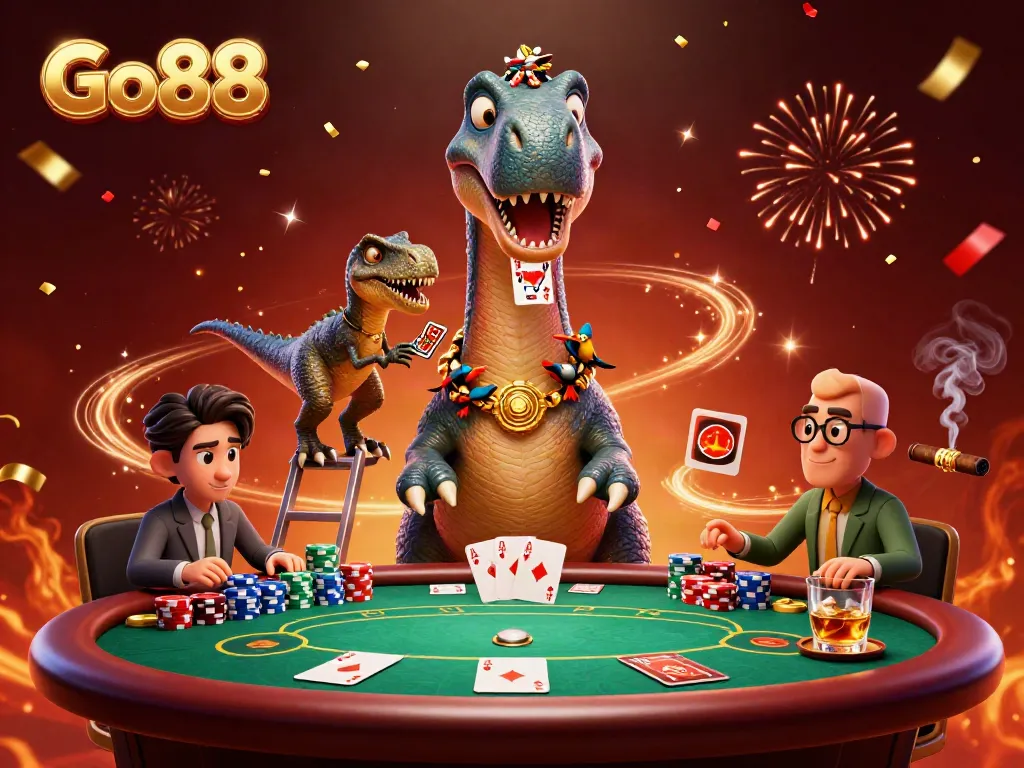 Entertain with Go88's vibrant casino scene featuring card games and colorful poker chips.