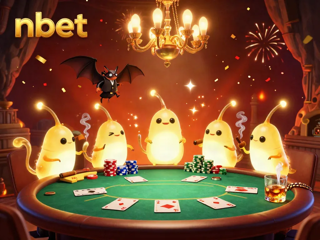 Engage in thrilling poker games at nbet's vibrant casino illuminated by glowworms.