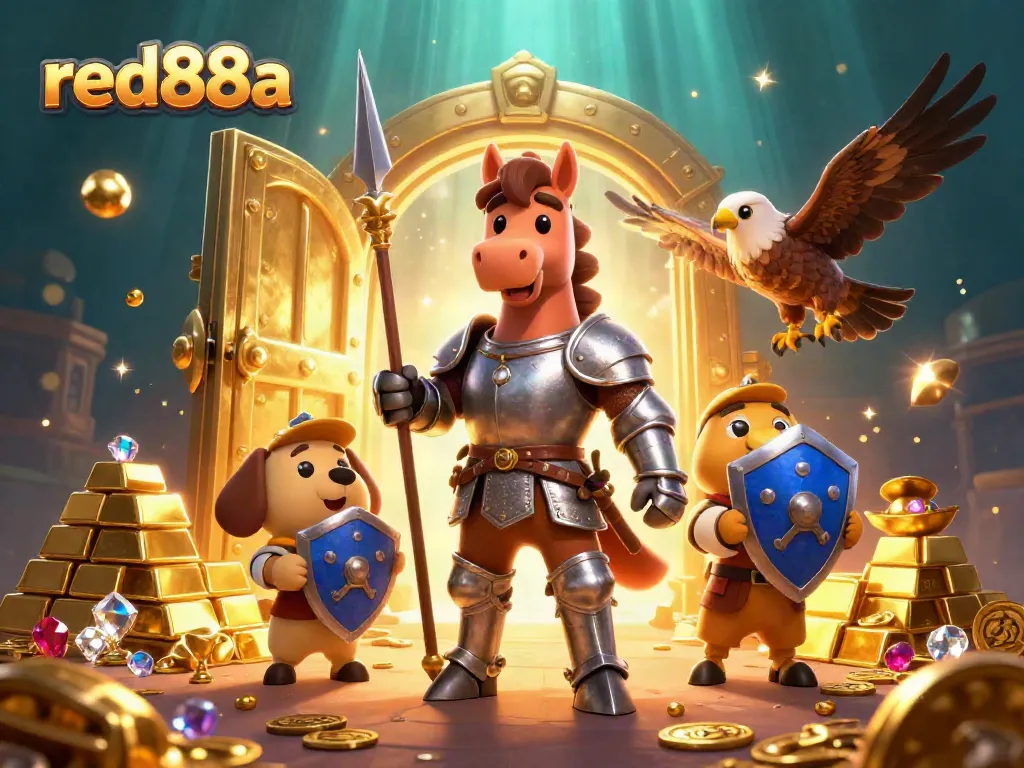 Engage in thrilling games with red88a as knightly characters uncover treasure in an exciting casino adventure.