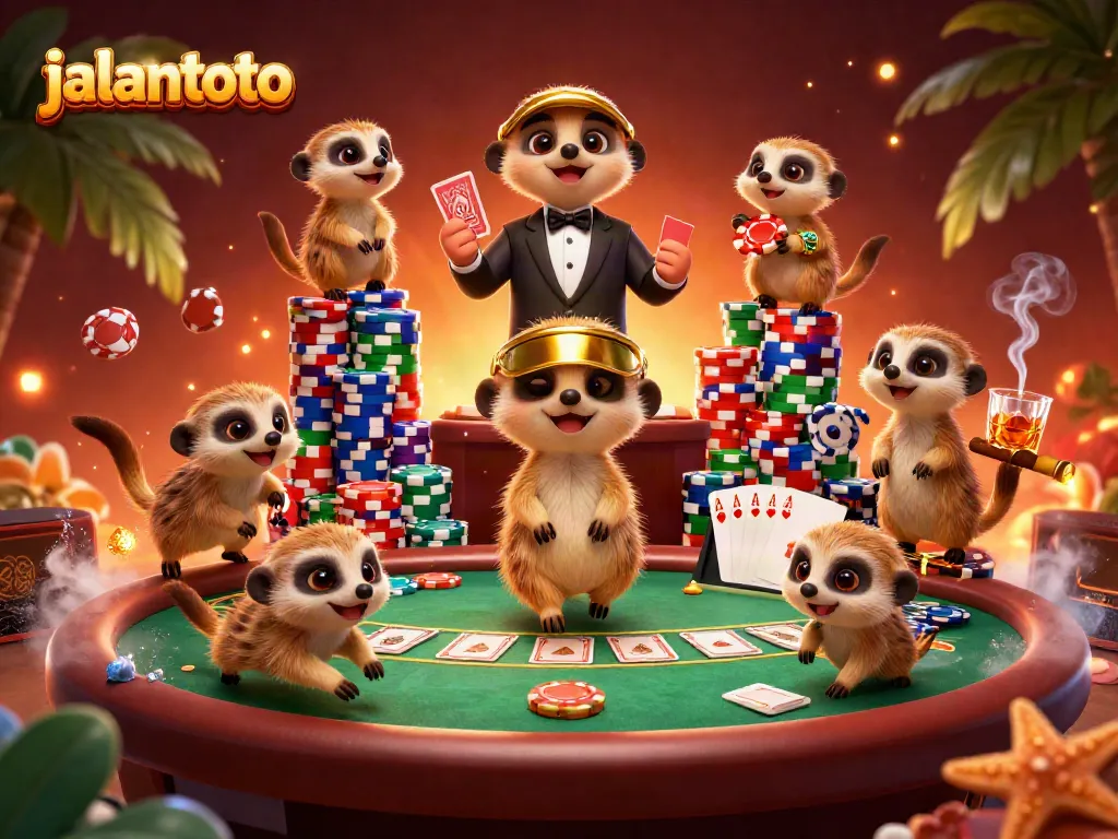 Experience the thrill of gameplay at jalantoto with lively meerkats orchestrating an energetic casino scene.
