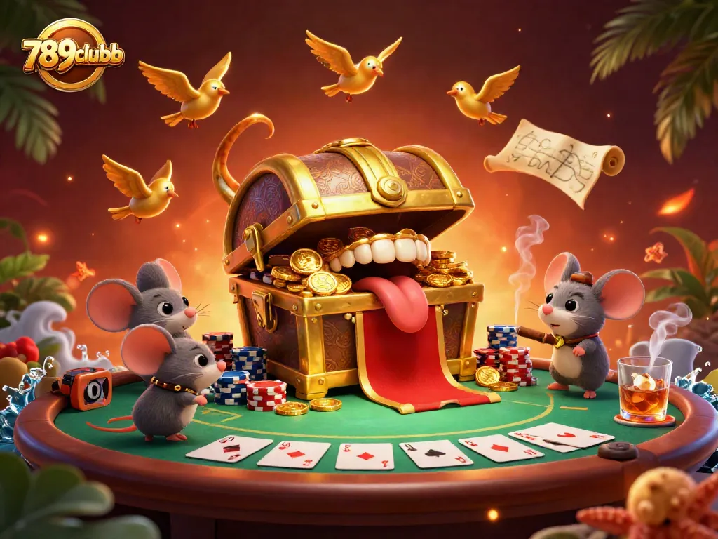 Engage with 789clubb by trying your luck at a dynamic poker scene featuring a golden treasure chest.