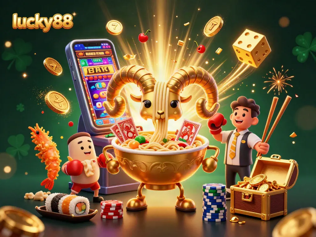 Engage in the lucky88 excitement with a vibrant 3D illustration of a whimsical casino scene.