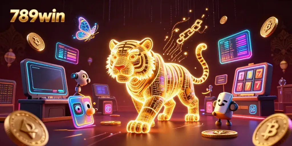Engage with 789win's vibrant 3D casino scene showcasing digital elements and gaming excitement.