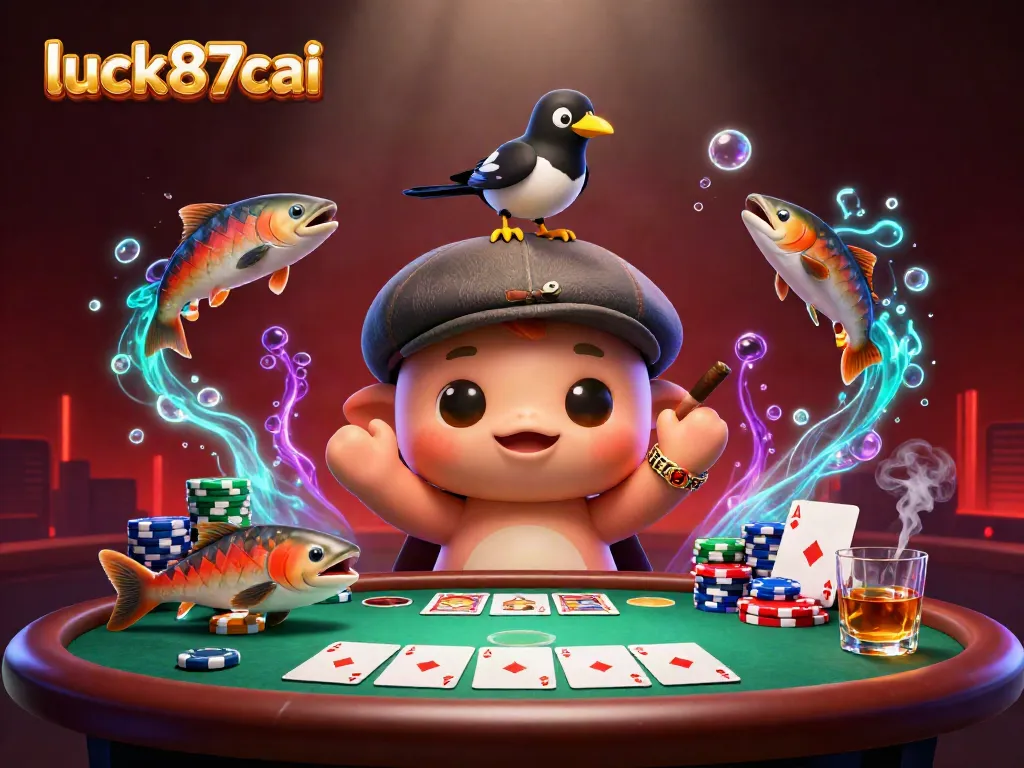 Engage with luck87cai in an exciting 3D casino scene featuring Nessie and poker elements