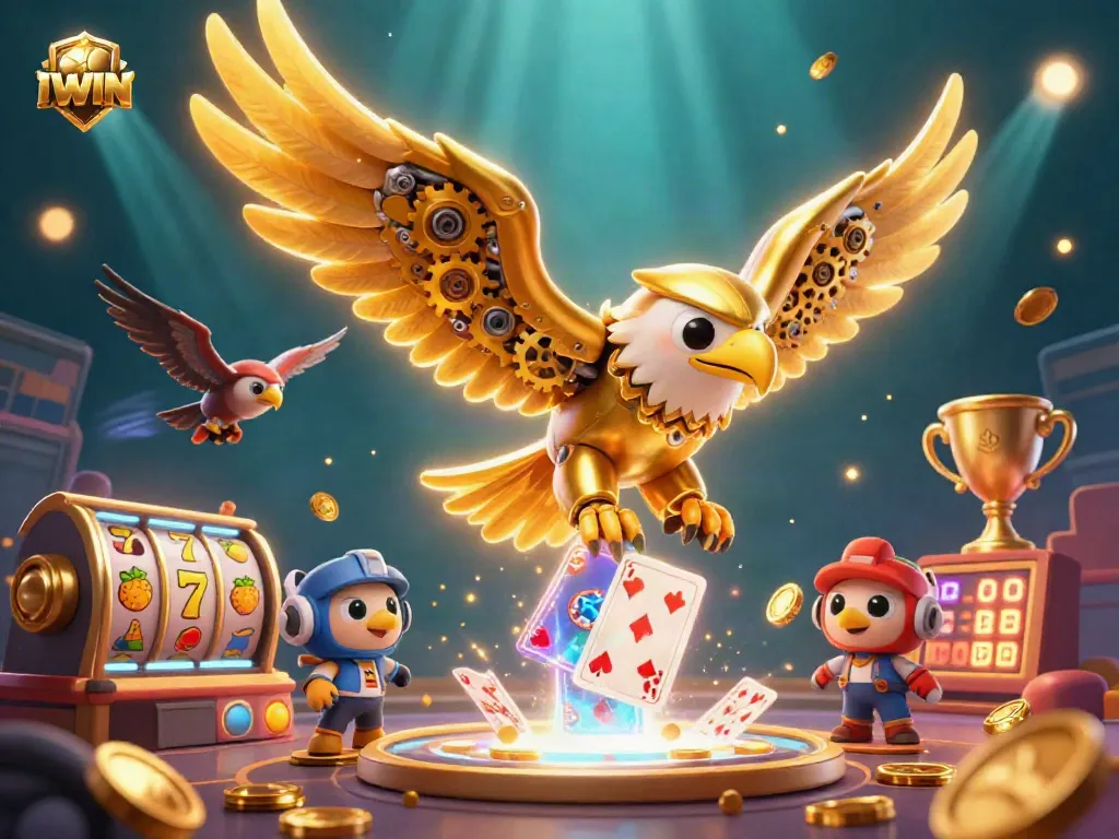Experience IWIN's thrilling casino adventure with a dynamic 3D illustration of game action.