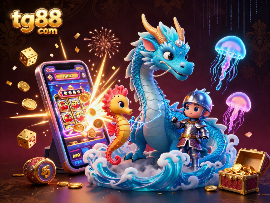 Experience the thrill with tg88 com as a majestic water dragon and seahorse knight surround dynamic casino games.