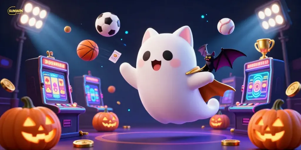 Experience thrilling gameplay with SUNWIN at a haunted casino with animated characters and vibrant elements.
