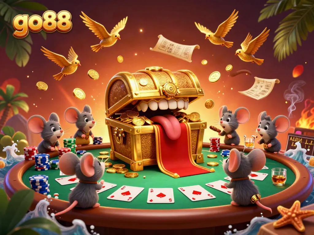 Engage in thrilling action with go88, where adventurer mice pursue riches around a festive poker table.