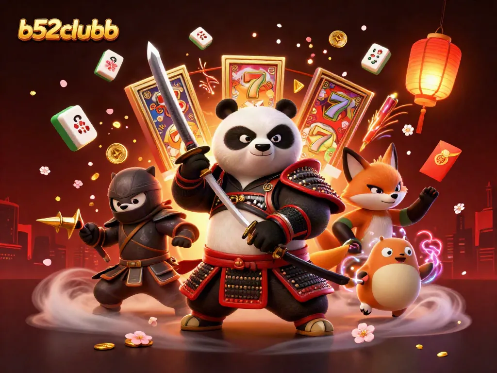 Engage in an exciting b52clubb casino experience with colorful slot reels and dynamic characters.