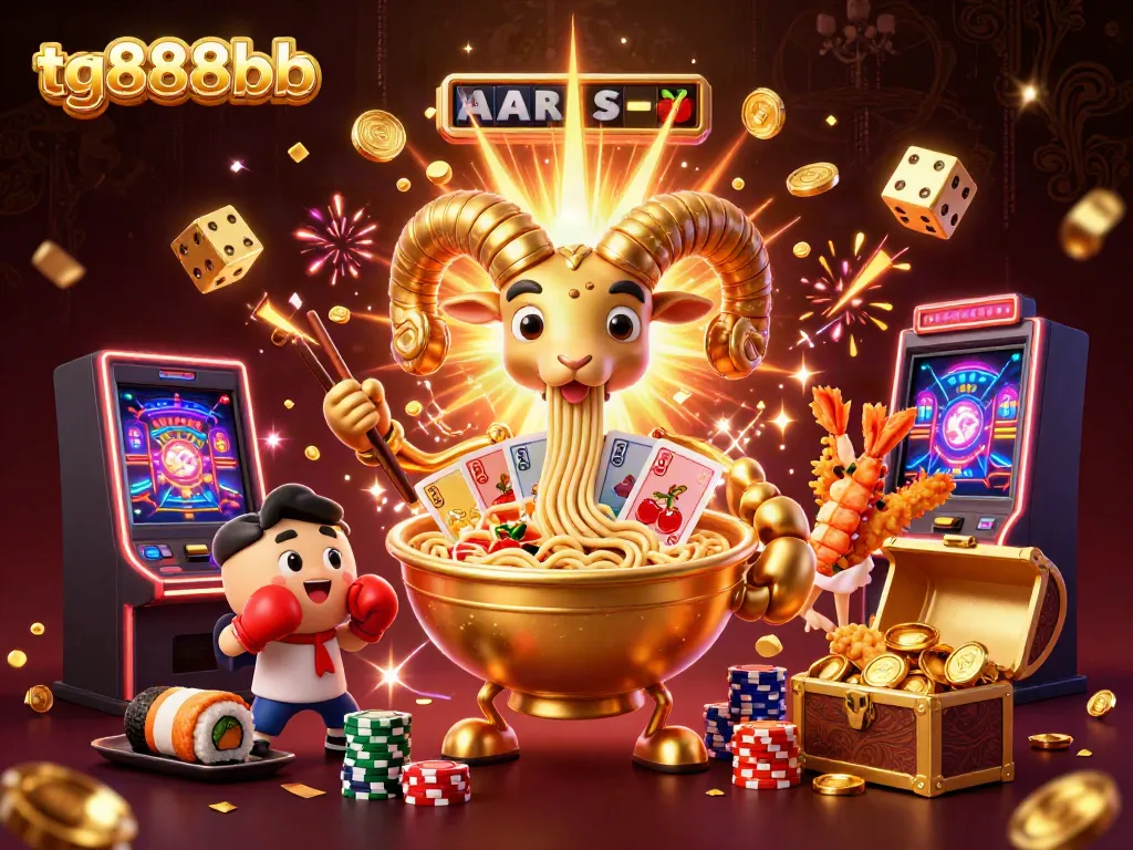 Engage with exciting casino action at tg888bb featuring a dynamic golden ramen bowl and vibrant gaming symbols.