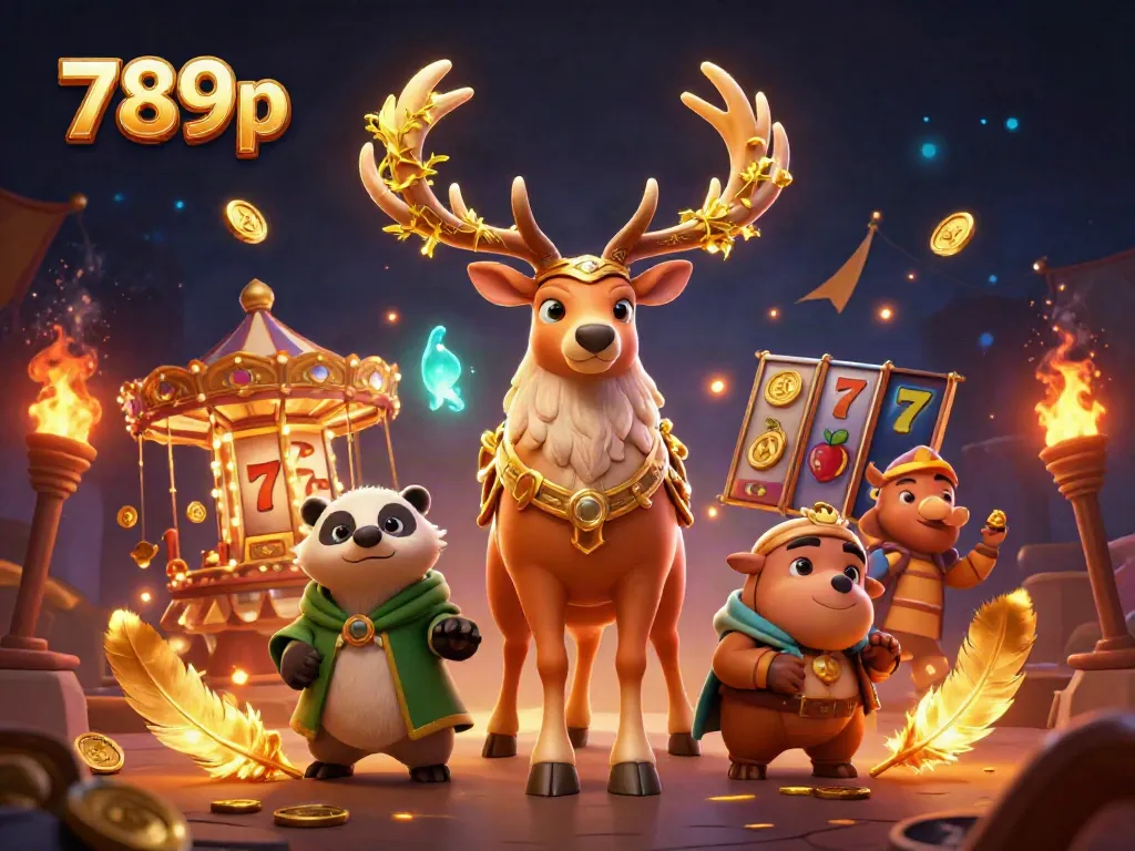 Engage in thrilling action at 789p with a vibrant 3D fantasy casino scene featuring a druid stag and betting elements.